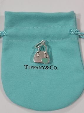 Tiffany & Co. Silver Handbag Charm with Blue Heart Enamel